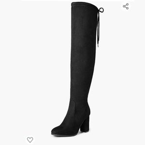 Black Suede Over the Knee Boots with Chunky Heel